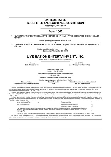 Thumbnail Live Nation
 10-Q Quarterly Report FY2021 
