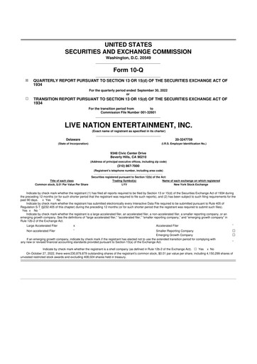 Thumbnail Live Nation
 10-Q Quarterly Report FY2022 