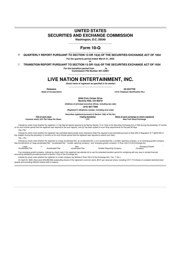 Thumbnail Live Nation
 10-Q Quarterly Report FY2025 