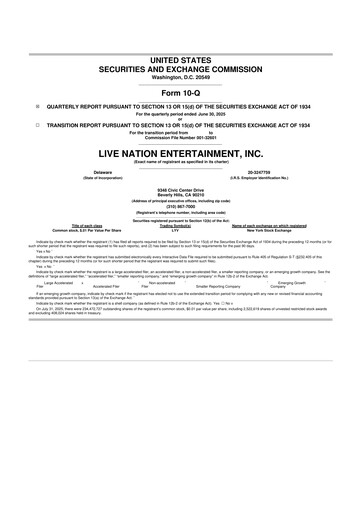 Thumbnail Live Nation
 10-Q Quarterly Report FY2025 