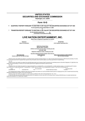 Thumbnail Live Nation
 10-Q Quarterly Report FY 