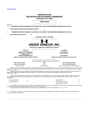 Vorschaubild Under Armour
 10-Q Quartalsbericht 2019 