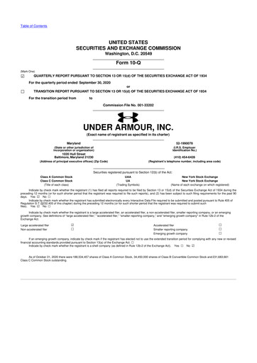 Vorschaubild Under Armour
 10-Q Quartalsbericht 2020 