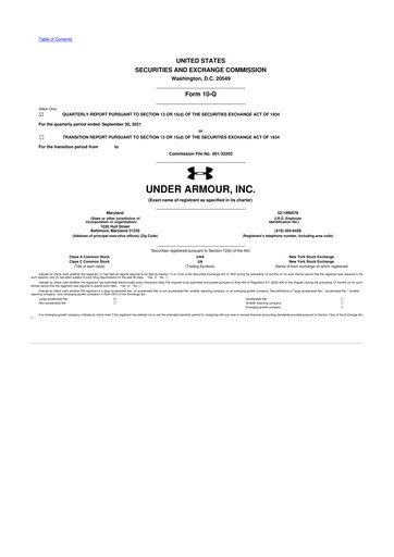 Vorschaubild Under Armour
 10-Q Quartalsbericht 2021 