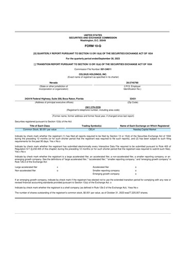 Thumbnail Celsius Holdings
 10-Q Quarterly Report FY2023 
