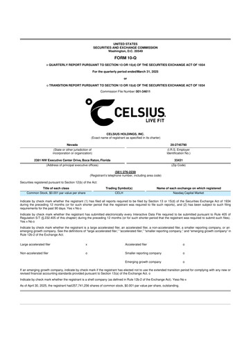 Thumbnail Celsius Holdings
 10-Q Quarterly Report FY2025 