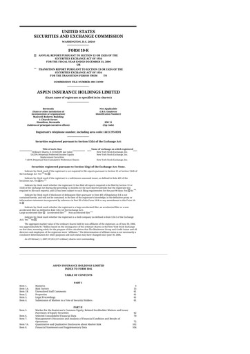 Thumbnail Aspen Insurance 10-K Annual Report 