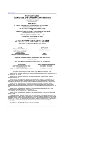 Thumbnail Aspen Insurance 10-K Annual Report 