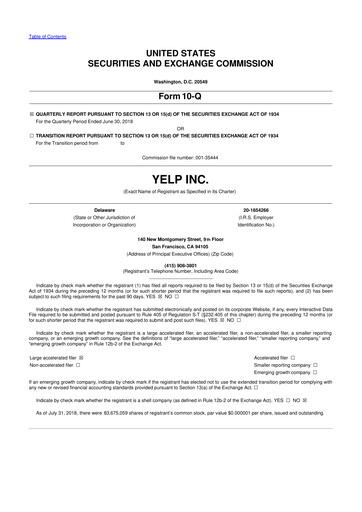 Thumbnail Yelp 10-Q Quarterly Report FY2018 