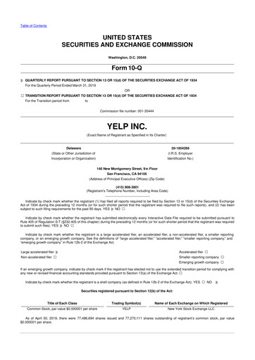 Thumbnail Yelp 10-Q Quarterly Report FY2019 