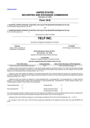 Thumbnail Yelp 10-Q Quarterly Report FY2019 