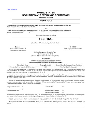 Thumbnail Yelp 10-Q Quarterly Report FY2019 