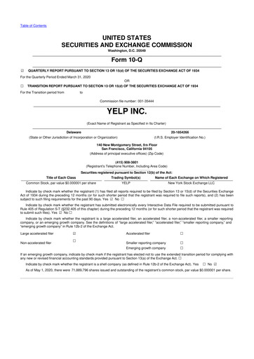 Thumbnail Yelp 10-Q Quarterly Report FY2020 