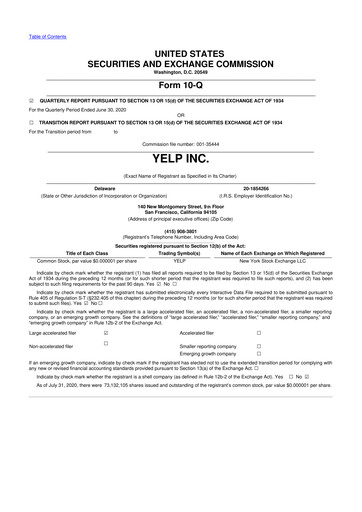 Thumbnail Yelp 10-Q Quarterly Report FY2020 