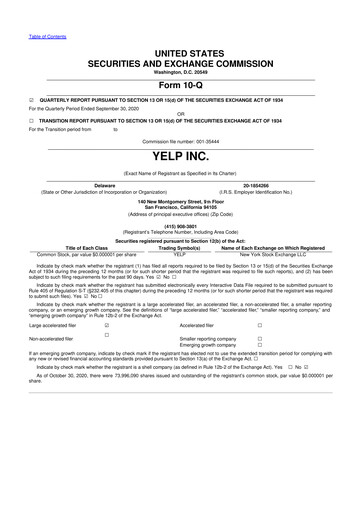 Thumbnail Yelp 10-Q Quarterly Report FY2020 