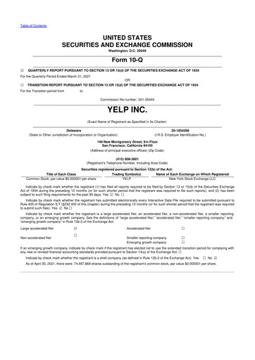 Thumbnail Yelp 10-Q Quarterly Report FY2021 