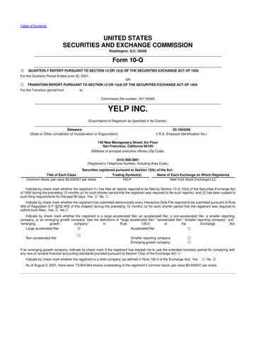 Thumbnail Yelp 10-Q Quarterly Report FY2021 