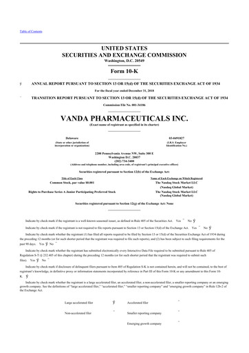 Thumbnail Vanda Pharmaceuticals 10-K Annual Report 2018