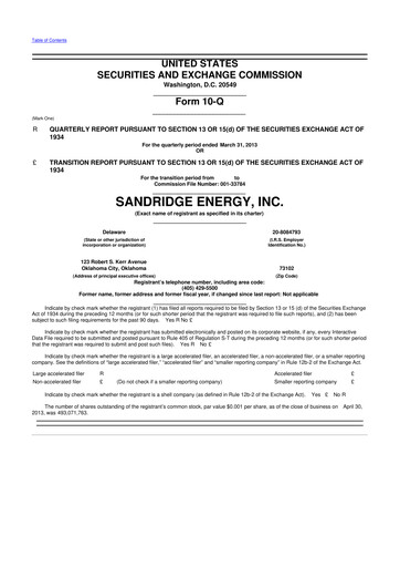 Thumbnail SandRidge Energy
 10-Q Quarterly Report FY2013 