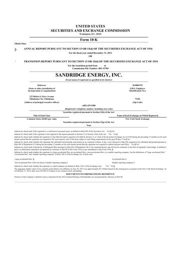 Thumbnail SandRidge Energy
 10-K Annual Report 2013