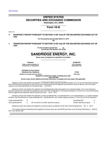 Thumbnail SandRidge Energy
 10-Q Quarterly Report FY2014 