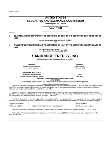 Thumbnail SandRidge Energy
 10-Q Quarterly Report FY2015 