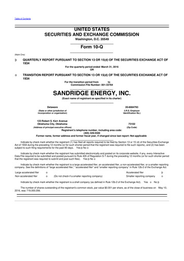 Thumbnail SandRidge Energy
 10-Q Quarterly Report FY2016 