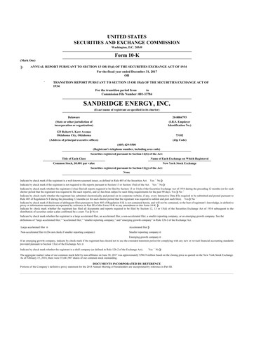 Thumbnail SandRidge Energy
 10-K Annual Report 2017