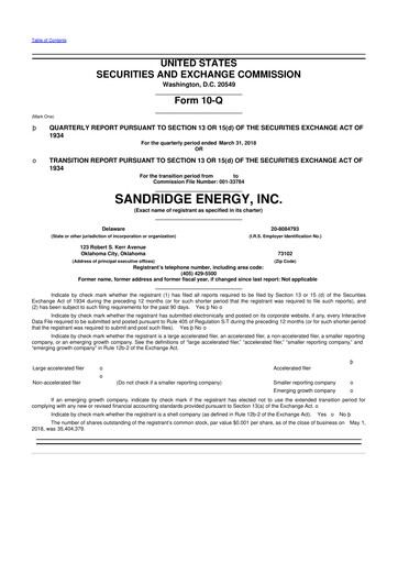 Thumbnail SandRidge Energy
 10-Q Quarterly Report FY2018 