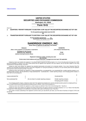 Thumbnail SandRidge Energy
 10-Q Quarterly Report FY2018 