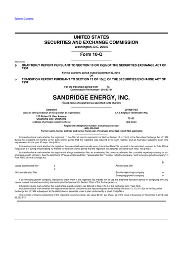 Thumbnail SandRidge Energy
 10-Q Quarterly Report FY2018 