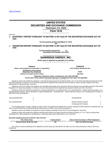 Thumbnail SandRidge Energy
 10-Q Quarterly Report FY2019 
