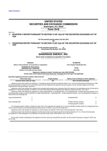 Thumbnail SandRidge Energy
 10-Q Quarterly Report FY2019 