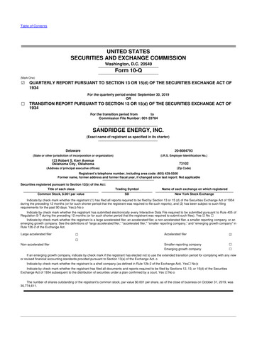 Thumbnail SandRidge Energy
 10-Q Quarterly Report FY2019 