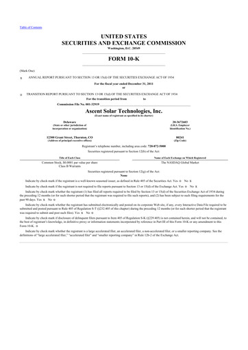 Thumbnail Ascent Solar Technologies 10-K Annual Report 2011