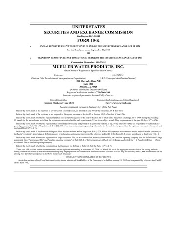 Thumbnail Mueller Water Products
 10-K Annual Report 2014
