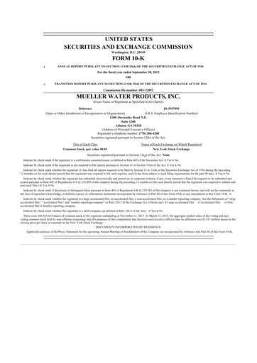 Thumbnail Mueller Water Products
 10-K Annual Report 2015