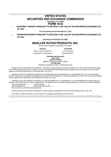 Thumbnail Mueller Water Products
 10-Q Quarterly Report FY2016 