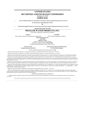 Thumbnail Mueller Water Products
 10-K Annual Report 2017