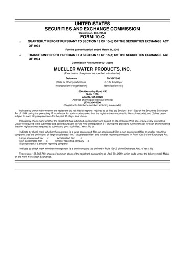 Thumbnail Mueller Water Products
 10-Q Quarterly Report FY2019 