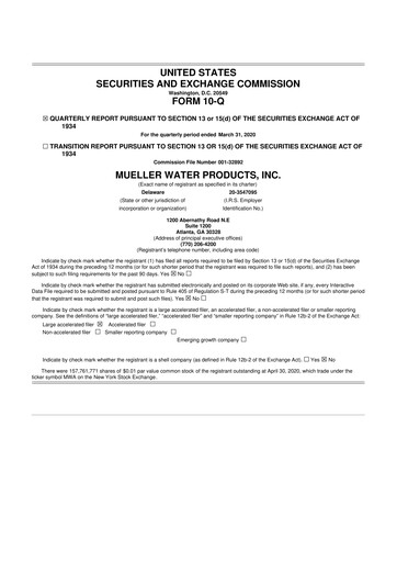 Thumbnail Mueller Water Products
 10-Q Quarterly Report FY2020 