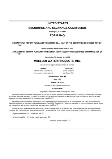 Thumbnail Mueller Water Products
 10-Q Quarterly Report FY2020 