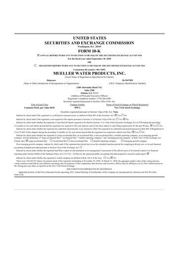 Thumbnail Mueller Water Products
 10-K Annual Report 2020