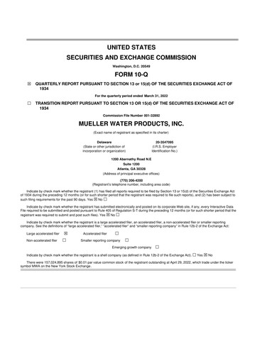 Thumbnail Mueller Water Products
 10-Q Quarterly Report FY2022 