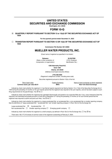 Thumbnail Mueller Water Products
 10-Q Quarterly Report FY2024 