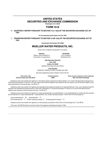 Thumbnail Mueller Water Products
 10-Q Quarterly Report FY2024 