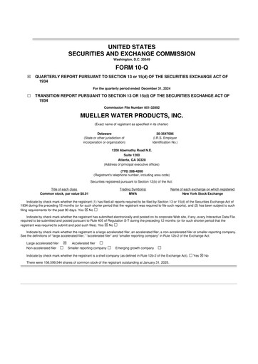 Thumbnail Mueller Water Products
 10-Q Quarterly Report FY2025 