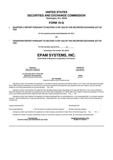 Miniature EPAM Systems
 10-Q Rapport trimestriel 2013 