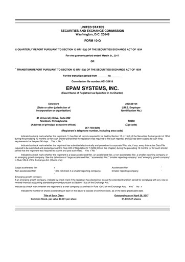 Miniature EPAM Systems
 10-Q Rapport trimestriel 2017 