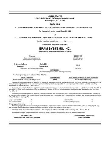 Miniature EPAM Systems
 10-Q Rapport trimestriel 2020 